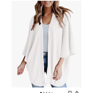 Yibock White Waffle Knit Kimono Cardigan Open Front Batwing Sleeve Size L